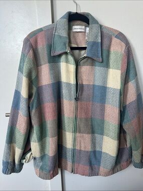 Vintage Alfred Dunner Pastel velour Plaid Zip Jacket in Mint, Pink, Blue, Cream